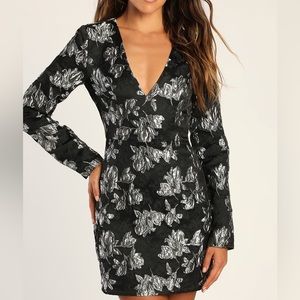 Silver and Black Floral Mini Dress